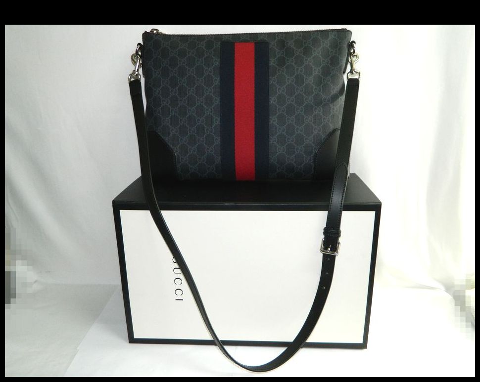 半田店 美品 GUCCI GGスプリーム メッセンジャーバッグ 474139 キャンパス レザー ブラック系 グレー系 ショルダーバッグ 斜め掛け  グッチ 中古 買取させて頂きました。 - リサイクル＆買取専門のリサイクルマート